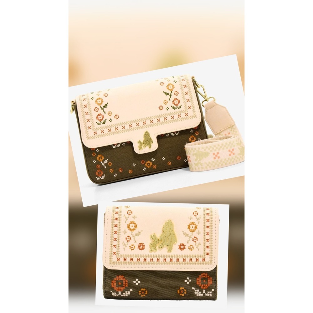 NEW Loungefly Disney Winnie the Pooh Floral Cross Stitch Crossbody Bag & WALLET!